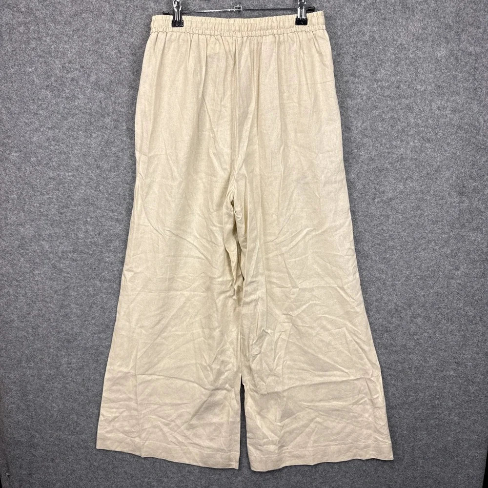 Max‎ Studio London Natural Linen Blend Wide Leg Drawstring Pants 4701L2605 Small